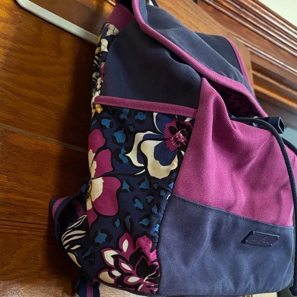 Vibrant Vera Bradley Pink and Navy Blue Backpack - Picture 4 of 10